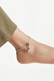 Silver Finish Ruby Stone Anklet In Sterling Silver