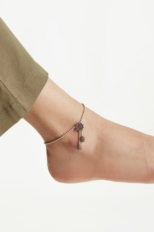 Silver Finish Ruby Stone Anklet In Sterling Silver