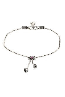 Silver Finish Ruby Stone Anklet In Sterling Silver