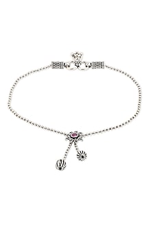 Silver Finish Ruby Stone Anklet In Sterling Silver