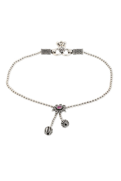 Silver Finish Ruby Stone Anklet In Sterling Silver