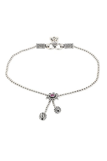 Silver Finish Ruby Stone Anklet In Sterling Silver