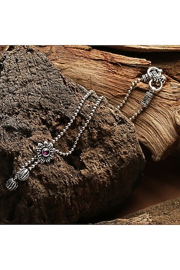 Silver Finish Ruby Stone Anklet In Sterling Silver