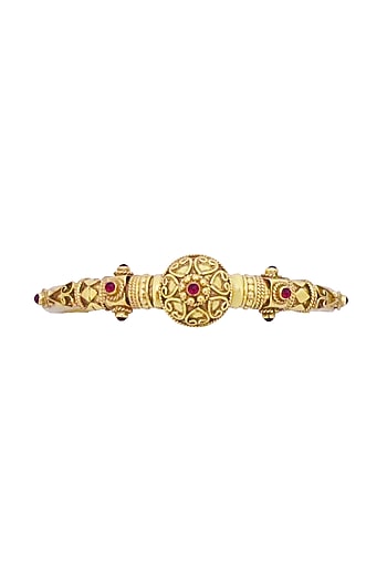 Gold Plated Spinel Ruby Stone Bangle In Sterling Silver