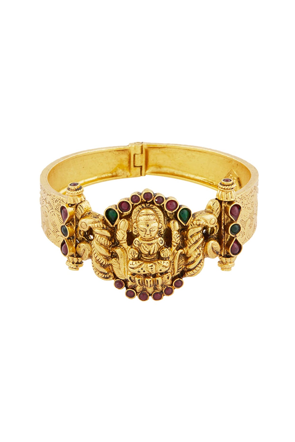 Gold Plated Goddess Lakshmi Bangle In Sterling Silver