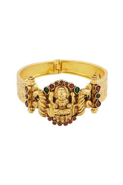 Gold Plated Goddess Lakshmi Bangle In Sterling Silver