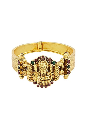 Gold Plated Goddess Lakshmi Bangle In Sterling Silver