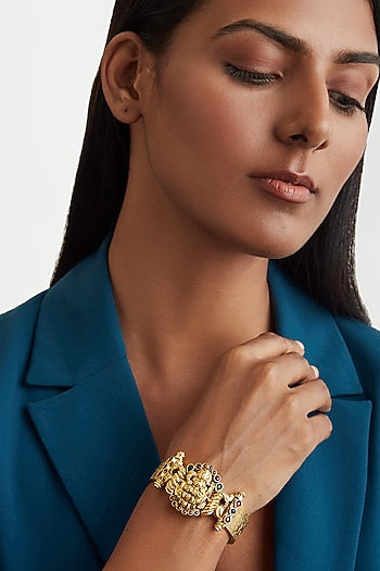 Gold Plated Goddess Lakshmi Bangle In Sterling Silver