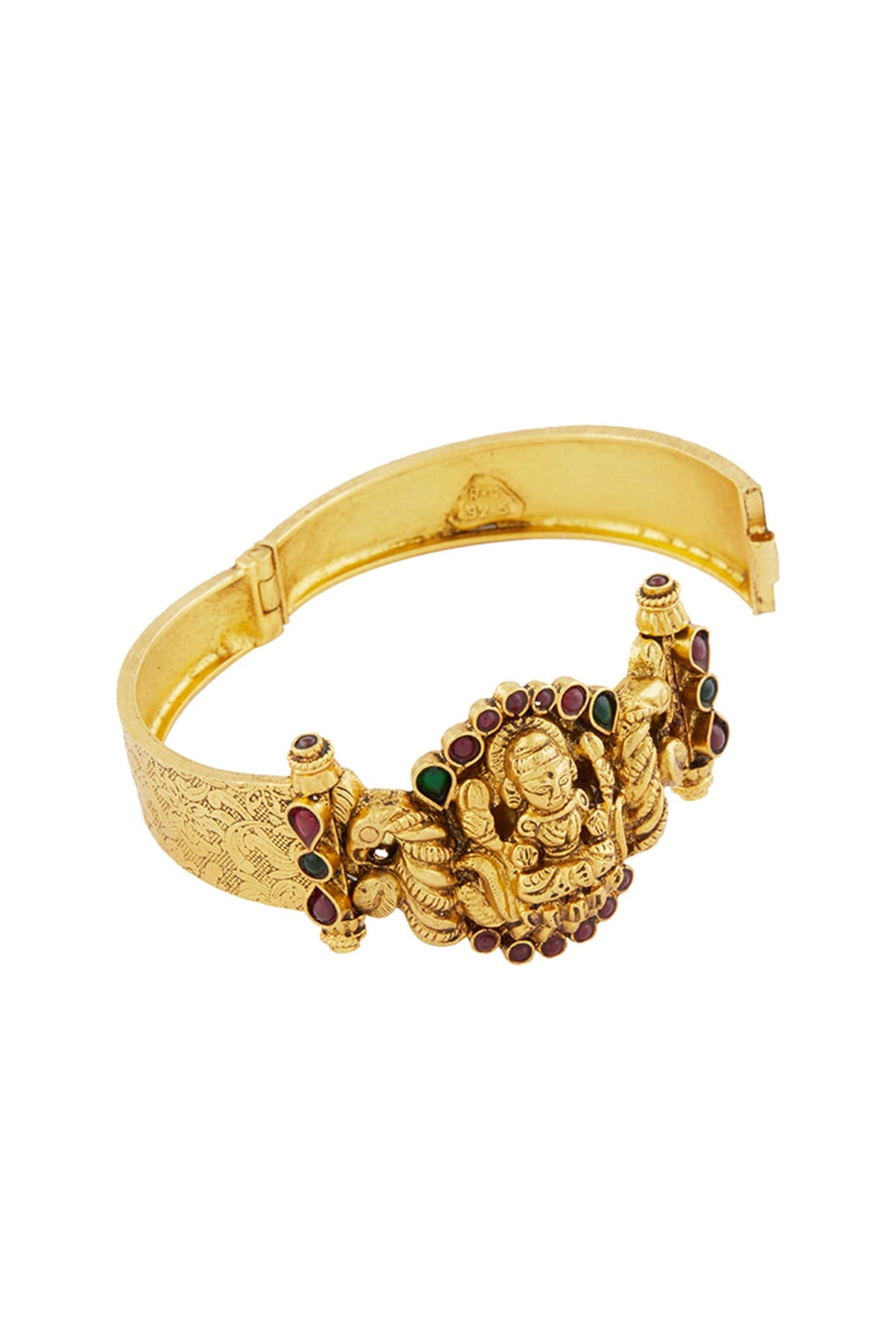 Gold Plated Goddess Lakshmi Bangle In Sterling Silver