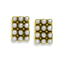 Gold Plated Pearl Rectangle Stud Earrings In Sterling Silver