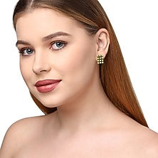 Gold Plated Pearl Rectangle Stud Earrings In Sterling Silver
