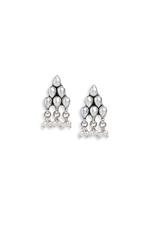 White Pearl Stud Earrings In Sterling Silver