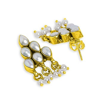Gold Plated Pearl Stud Earrings In Sterling Silver