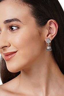 Silver Jhumka Paan Patta Earrings In Sterling Silver