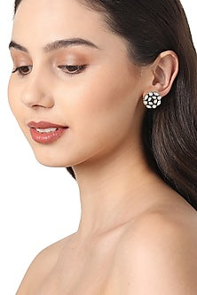 Silver Floral Stud Pearl Earrings In Sterling Silver