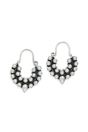 Silver Hoop Pearl Earrings In Sterling Silver