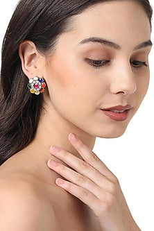 Multi-Colored Gemstone & Pearl Stud Earrings In Sterling Silver