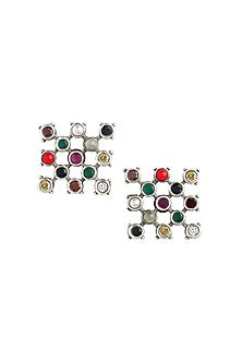 Multi-Colored Gemstone Stud Earrings In Sterling Silver
