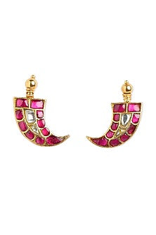 Gold Plated Ruby Stone Dangler Earrings In Sterling Silver