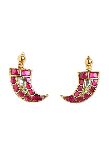 Gold Plated Ruby Stone Dangler Earrings In Sterling Silver