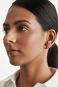 Gold Plated Ruby Stone Dangler Earrings In Sterling Silver