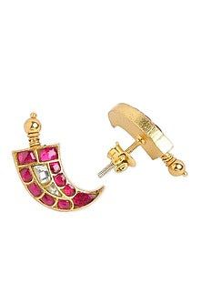 Gold Plated Ruby Stone Dangler Earrings In Sterling Silver