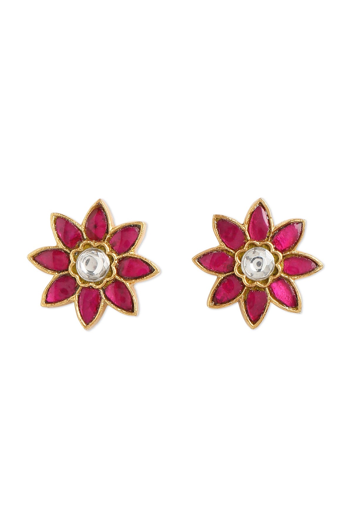 Gold Plated Ruby Stone Stud Earrings In Sterling Silver
