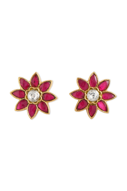 Gold Plated Ruby Stone Stud Earrings In Sterling Silver