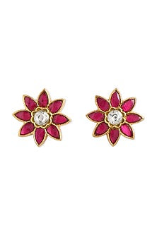 Gold Plated Ruby Stone Stud Earrings In Sterling Silver