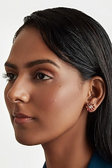 Gold Plated Ruby Stone Stud Earrings In Sterling Silver