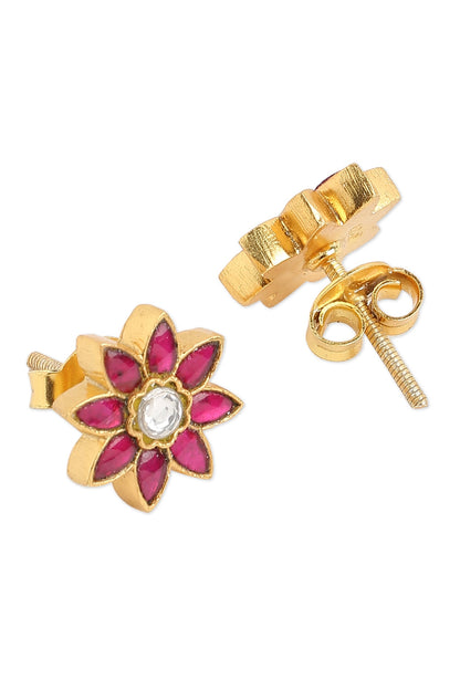 Gold Plated Ruby Stone Stud Earrings In Sterling Silver