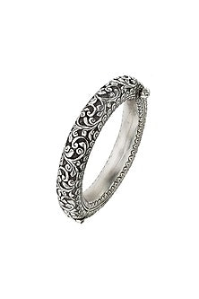 Silver Finish Floral Bangle In Sterling Silver