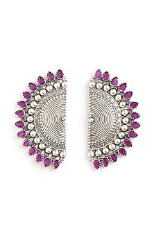 Silver Finish Pink Stone Stud Earrings In Sterling Silver