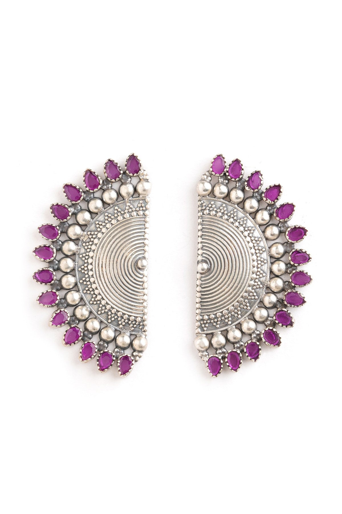 Silver Finish Pink Stone Stud Earrings In Sterling Silver