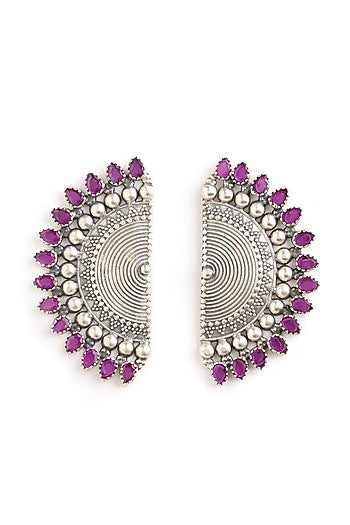 Silver Finish Pink Stone Stud Earrings In Sterling Silver