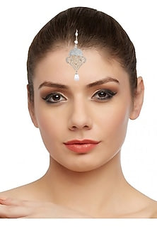 Silver Finish Pearl Drop Maangtikka In Sterling Silver