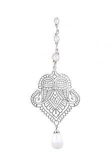 Silver Finish Pearl Drop Maangtikka In Sterling Silver