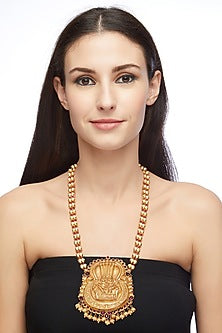 Gold Plated Maroon Spinel Stone Necklace In Sterling Silver