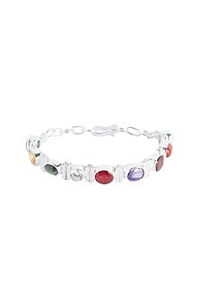 Silver Finish Navratna Stone Bracelet In Sterling Silver