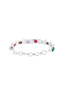Silver Finish Navratna Stone Bracelet In Sterling Silver