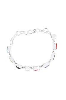 Silver Finish Navratna Stone Bracelet In Sterling Silver
