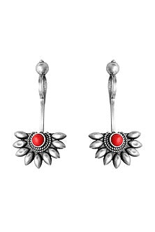 Silver Finish Coral Stone Dangler Earrings In Sterling Silver