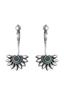 Silver Finish Green Stone Dangler Earrings In Sterling Silver