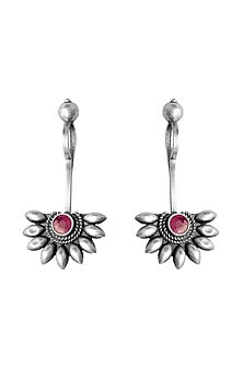 Silver Finish Pink Stone Dangler Earrings In Sterling Silver
