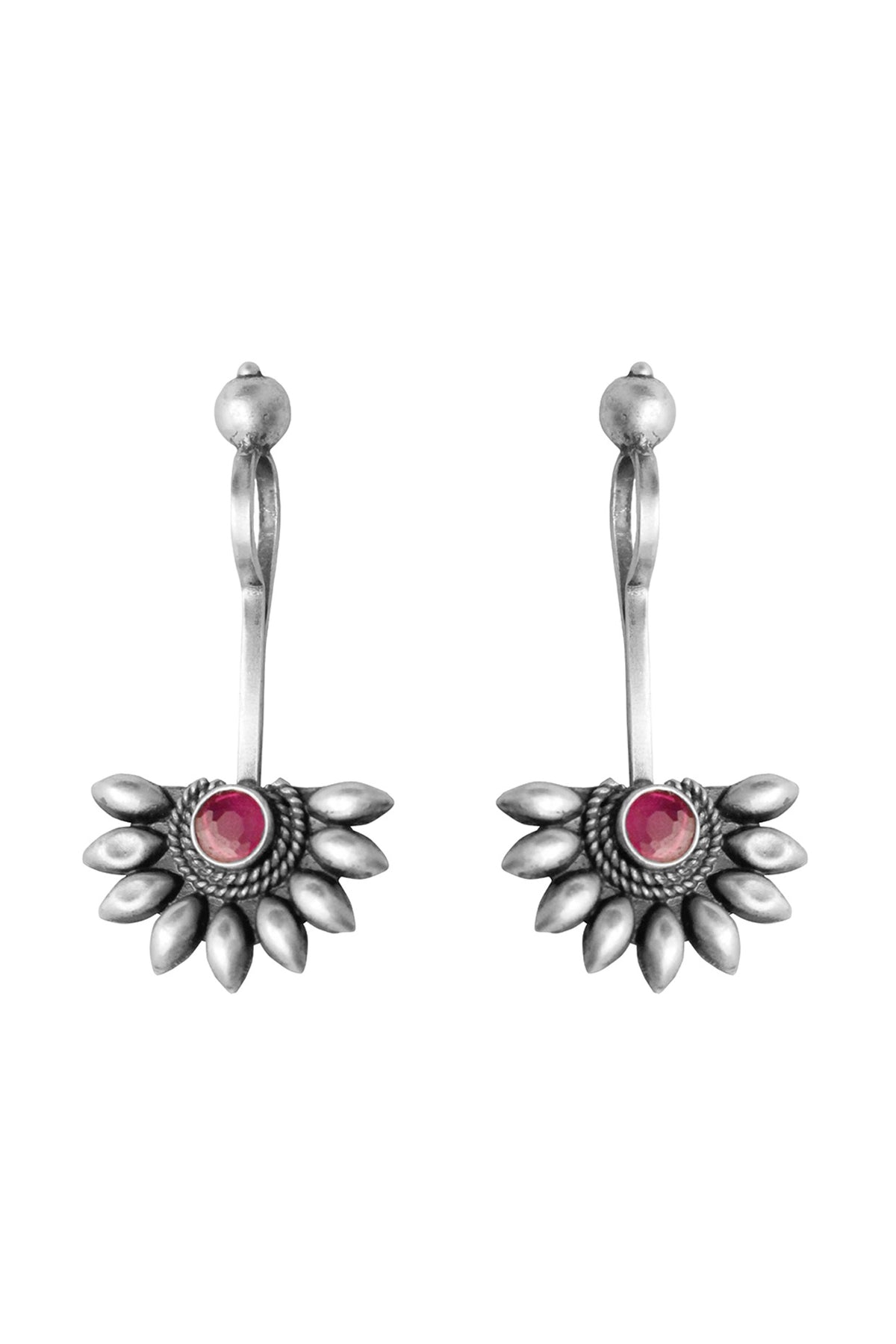 Silver Finish Pink Stone Dangler Earrings In Sterling Silver