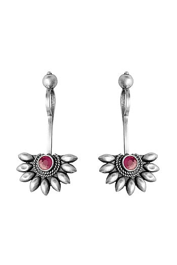 Silver Finish Pink Stone Dangler Earrings In Sterling Silver