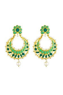 Gold Plated Jade & Turquoise Stone Dangler Earrings In Sterling Silver
