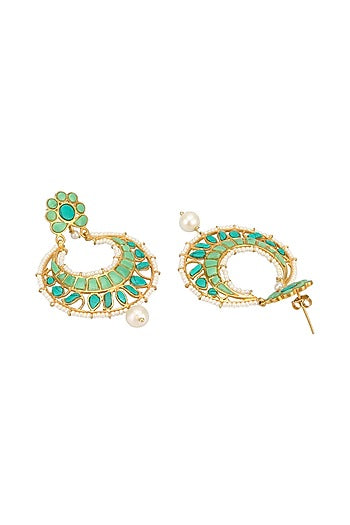 Gold Plated Jade & Turquoise Stone Dangler Earrings In Sterling Silver