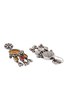 Silver Finish Red & Yellow Glass Dangler Earrings In Sterling Silver