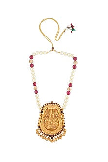 Gold Plated Maroon Spinel & Pearl Long Necklace